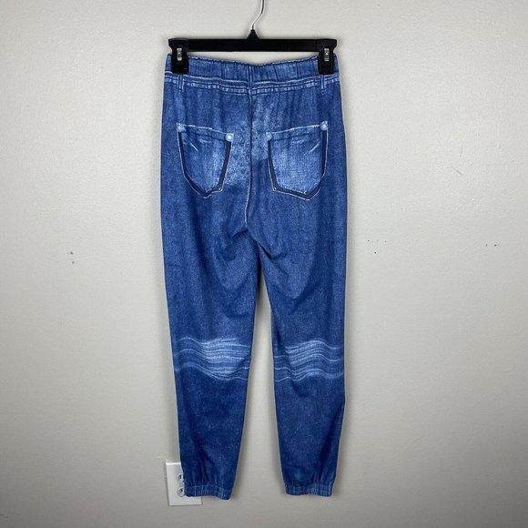 Zyia Distressed Denim Joggers Women's XS Blue Elastic Waist Stretch Faux Jeans - Picture 2 of 8